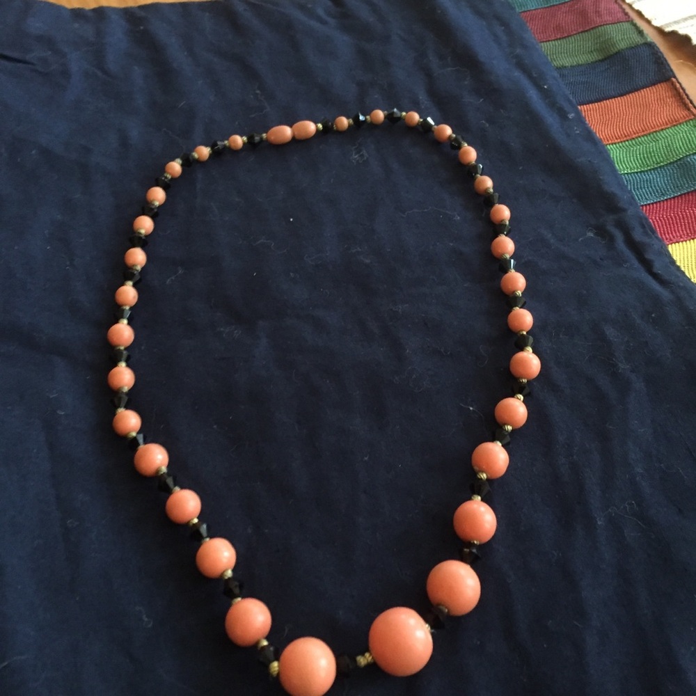 Vintage coral and jet bead necklace.